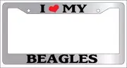 Chrome METAL License Plate Frame I HEART MY BEAGLES Auto Accessory 274