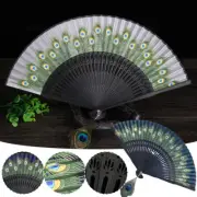 Peacock Folding Silk Fan W/feather Pendant Gifts Wedding Party Lolita Dance Hand