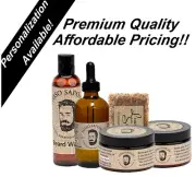 4 oz Beard Oil, 4 oz Beard Balm, 4 oz Beard Wash, 4 oz Beard Wax, and Soap
