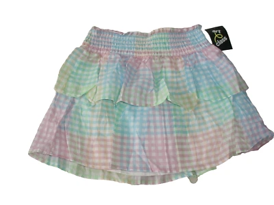 Art and Class Girls Pastels Checkered Smocked Layered Skirt L (10/12)