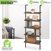 5 Tier Wall Mount Pipe Open Bookshelf Display Storage Ladder Rack w/ Iron Frame