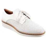 Softwalk Willis S1811-100 Womens White Leather Lace Up Oxford Flats Shoes