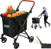 Foldable Shopping Cart Shopping Trolleys with Feature 70 Liters Capacity Rolling Front Swivel Wheels and Height Adjustable Slider for Office Picnic Groceries Laundry Indoor Outdoor