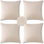 OTOSTAR Set of 4 Outdoor Waterproof Throw Pillow Covers Garden Decorative Pillow Cases Outdoor Pillow Covers Patio Square Cushion Case Pillows for Couch Tent Sofa Balcony Home Decor 18x18 Inch (Beige)