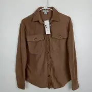 Love Streak Shirt Women's XS Brown Button Front Brushed Soft Pockets Top Blouse