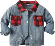 [CsgrFagr] Boys Spring And Fall Unisex Plaid Lapel Denim Long Sleeve Top Cardigan Jacket Puffer Coat Boys