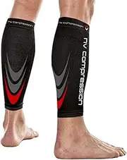 NV Compression 365 Calf Guards/Sleeves (PAIR) 20-30mmHg - For Sports Recovery, Shin Splints, Medical, Work, Flight - Running, Cycling, Gym
