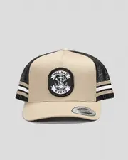 [The Mad Hueys] The Mad Hueys Men's Anchor Bones Twill Trucker Cap in Tan Brown One Size Tan Brown