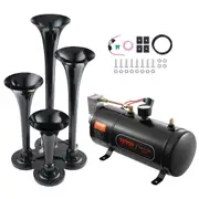 Train Horns Kit, 4 Trumpet Air Horn Kit, 150dB Train Horns for Pickup Trucks, 12V 120 psi Air Compressor 0.8 Gal/3 L Tank with Gauge for Any 12V Vehicle Car Truck Train Van