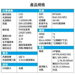 HP惠普 CC500C 微型投影機 投影機 露營 手機平板電腦 無線投影 戶外露營投影機 高清 無線同屏投影機