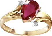 [Galaxy Gold GG] 1.51 Carat 14k Solid Gold Ring with Genuine Diamonds and Natural Pear-Shaped Ruby