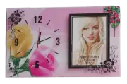 Wall Clock Glass Density Board with Photo insert Multi-coloured new 24cm*40cm