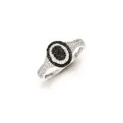 Sterling Silver Black and White Diamond Oval Ring