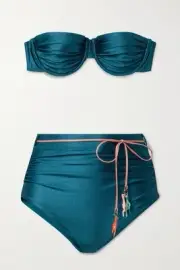 Zimmerman Cassia Gathered Bikini Bottoms in Teal belted sz 4 / 6 NWT