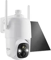 [Dzees] Solar Security Cameras Wireless Outdoor, 2K Battery Powered Security Camera, 360° PTZ Camera with Spotlight, Siren, Color Night Vision, AI Dectection, IP66 for Home Security, 2.4GHz