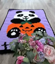 Panda and Pumpkin Baby Blanket Pattern , Color Printing, 30" x 37", Easy to Work