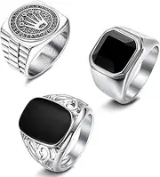 JeweBella 3 Stück Ringe Herren Siegelring Edelstahl Vintage Punk Biker Ringe Set Gothic Ringe Krone Schmuck für Männer Damen Größe 54-70