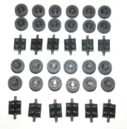 Lot of 12 LEGO Small Wheel Sets, Tires Rim Axles All Black 14mm D.x6mm 93595