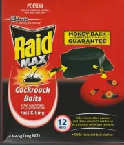 Johnson RAID MAX COCKROACH BAITS 12 pack Fast killing Child Resistant Bait