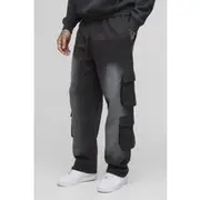 Mens Charcoal Tall Oversized Spray Wash Cargo Joggers