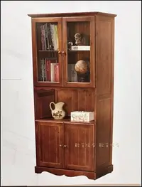在飛比找Yahoo!奇摩拍賣優惠-原木三尺胡桃木色玻璃櫃展示櫃高低櫃 實木有門書櫃收納櫃高低櫃
