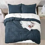 RAGA 100% Cotton Waffle Quilt Cover Set – King Size Doona Cover Set – Prewashed, Ultra Soft & Durable – Midnight Blue – 3 Piece Bedding Set