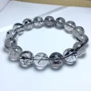 13.5mm Natural bar Black Hair Rutilated Crystal Round Beads Sphere Bracelet