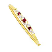 9ct Gold, Created Ruby & Diamond Bangle in Red