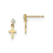 14k Madi K Childrens CZ Cross Post Dangle Earrings