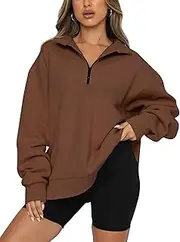 [SAFRISIOR] Women’s Oversized Half Zip Sweatshirt Drop Shoulder Long Sleeves Collar Quarter 1/4 Zipper Pullover