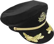[Yardenfun] Black European and American Style Captain Navy Sailor Hat Halloween Cosplay Navy Hat (black) Marine Cap Sailor Costume Caps Captain Hats for Halloween Sun Hat Yacht Hat Fabric