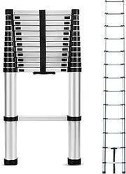 12.5FT Telescopic Ladder Foldable Telescoping Extension Ladder Loft Ladder 330lb Load, 3.8M Stainless Steel Telescoping Ladder for Cleaning Gutter, Housework EN131