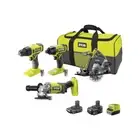 4 Piece RYOBI ONE+ 18V Cordless Combo Tool Kit Drill Circular Saw Angle Grinder