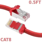 0.5FT Ethernet LAN Network Cat8 RJ45 S/FTP Cable Shielded Cord 28AWG 2GHz Red