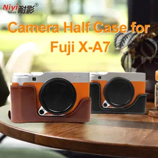 Pu 皮革半殼適用於 Fuji Fujifilm XA7 X-A7 相機保護殼適用於富士相機蓋包 + 錶帶底座打開電池