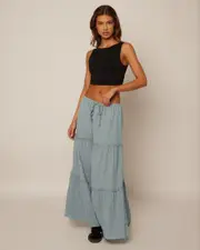 [Mooloola] Mooloola Women's Dawn Maxi Skirt in Blue 0 Blue