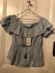 Seed Heritage top spring blue size m new rrp $99 linen