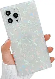KERZZIL Cute Rectangle Compatible with iPhone 14 Pro Max Case, Slim Colorful Sparkle Glitter Mother Shell Pearl Pattern Translucent Soft TPU Silicone Protective Bumper Cases Cover(Pearl)