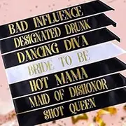 CoolerthingsDG, with 7 Pack Hen Party Sash - 1 White Bride to Be Sash, 6 Black Team Bride Tribe Hen Do Sash for Girls Hen Night Out Bridal Shower Wedding Bachelorette Party Accessories