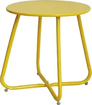 Elevon Weather Resistant Outdoor 17.5” Round End Accent Table for Bistro Balcony, Yellow