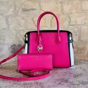 MICHAEL KORS MERCER MEDIUM ZIP BELTED SATCHEL BAG MK PINK LEATHER/WALLET OPTION