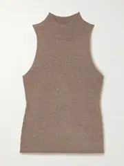 [Brunello Cucinelli] Brunello Cucinelli - Metallic Ribbed-knit Turtleneck Tank - Brown - small small Brown