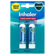 Vicks Inhaler Twin Value Pack 2 x 0.5mL Clears Stuffy Nose Cool Breathing