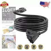 100 FT Heavy Duty Extension Cord: 3 Grounded Outlets for Maximum Convenience
