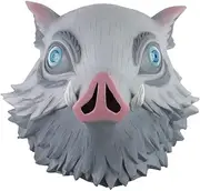 Fengstore Halloween Cosplay Mask Costume Hashibira Inosuke Masquerade Pig Mask Latex Headgear Grey