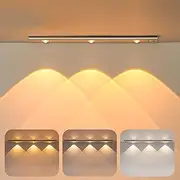 Motion Sensor Light with 3 Color Dimmable, 40CM Motion Sensor Closet Lights, FISHOAKY LED Changing Night Light, USB Under Cabinet Lighting for Kitchen,Closets,Bedroom,Wardrobe (Silver)
