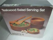 VINTAGE TEAKWOOD SELANDIA SALAD SERVING SET BOWLS- SERVERS IN BOX 7 PCS