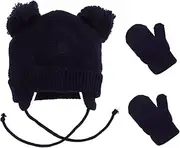 [WESIEVYA] Boys Girls Boys and Girls Warm Knitted Hat Mitten Set Thermal Beanie Set for Baby Toddler Infant Hat Gloves Bundle Dark Blue