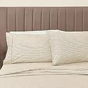 Great Bay Home 4-Piece Stripe Printed Ultra-Soft Microfiber Sheet Set. Wrinkle Free, Comfortable, All-Season Bed Sheets. Evette Collection (Queen, Stripe - Taupe)