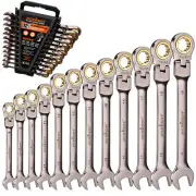12Pcs Flexible Head Ratchet Spanner Set Metric 8-19MM Spanners Portable 72 Teeth